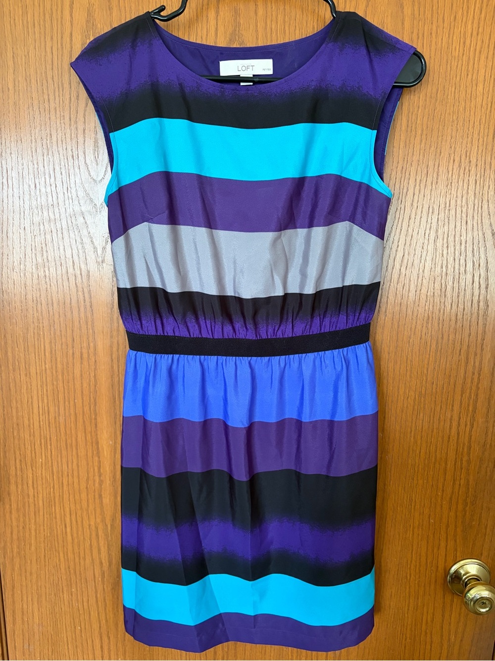 LOFT Striped Sleeveless Dress in Purple, Teal & Gray
